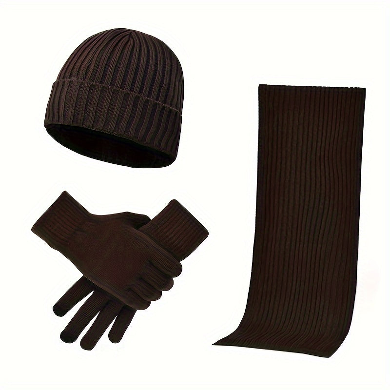 Thick Knit Hat Scarf Gloves Set Men Women