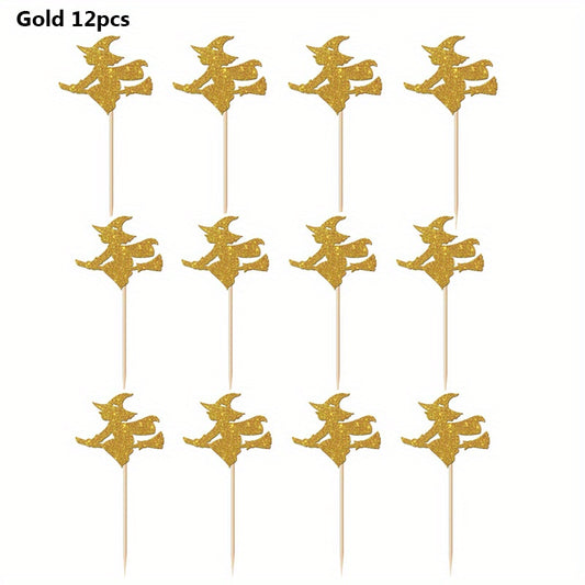 12pcs Halloween Witch Cake Topper for Kids Birthday Cake Decor