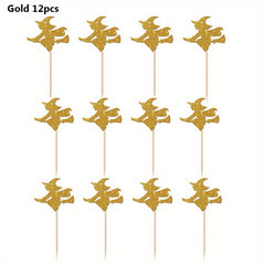 12pcs Halloween Witch Cake Topper for Kids Birthday Cake Decor