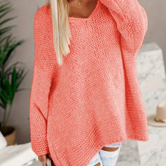 Casual Sweater Women's Plus Solid Long Sleeve V Neck Pullover