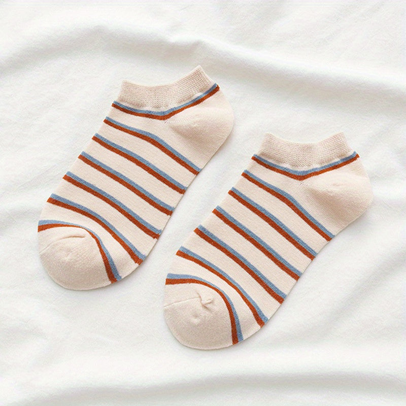 Plaid & Stripe Ankle Socks Soft & Lightweight All match Socks Women's Stockings
