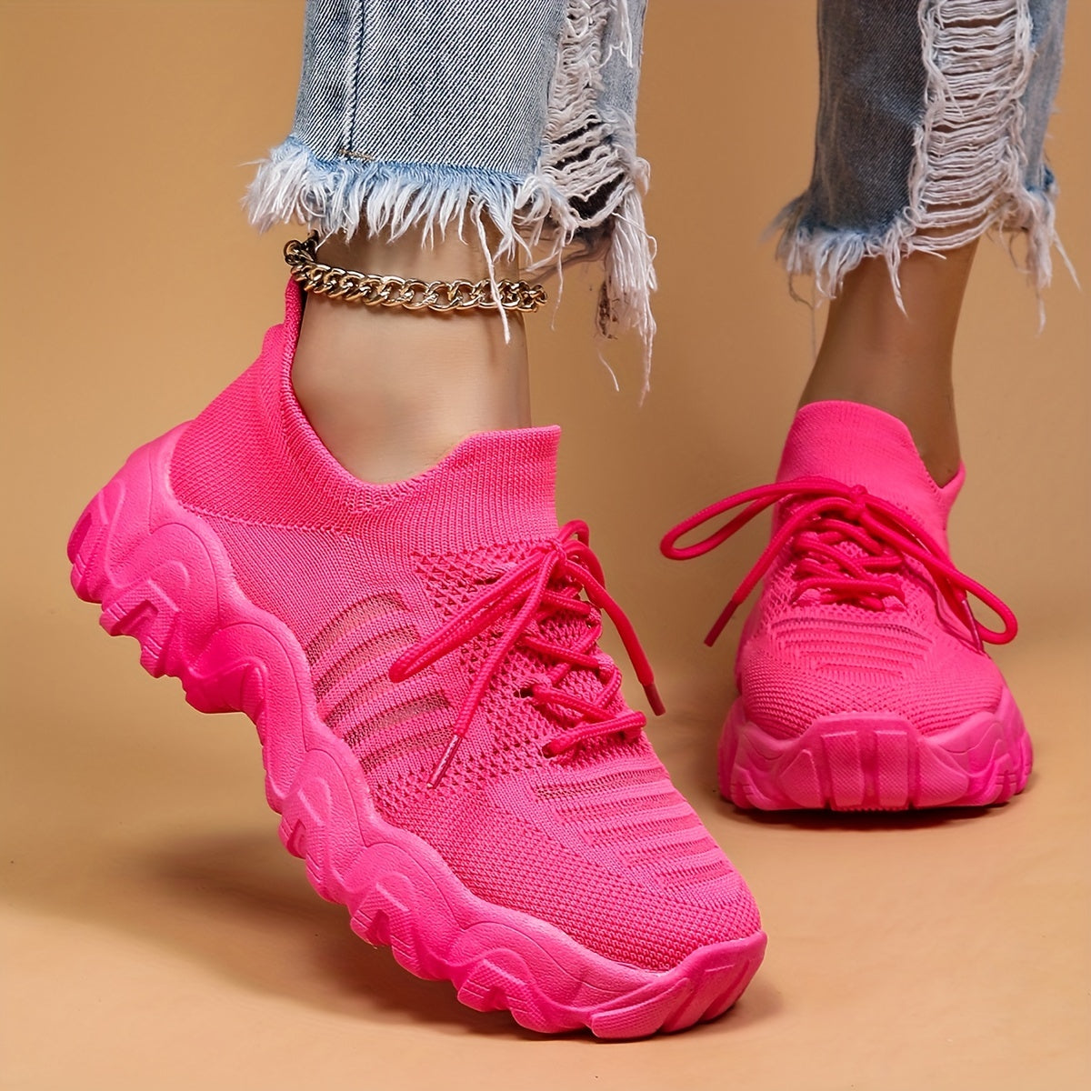 Women's Lightweight Woven Sneakers Breathable Shock Absorbing Running Shoes