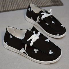 Women's Cartoon Print Canvas Shoes Lightweight Low Top Lace Up Shoes
