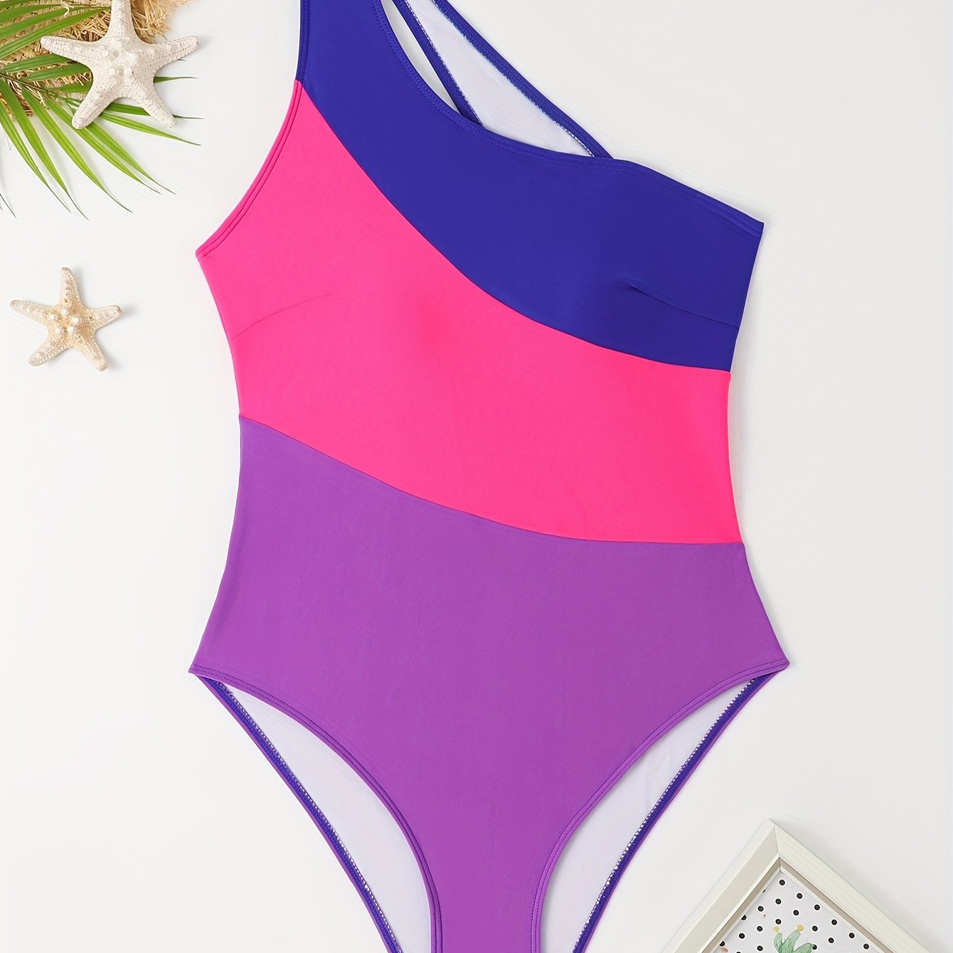Women's Plus Colorblock One Shoulder One Piece Swimsuit