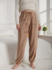 Letter Embroidery Lounge Pants Warm & Soft Fuzzy Elastic Waistband