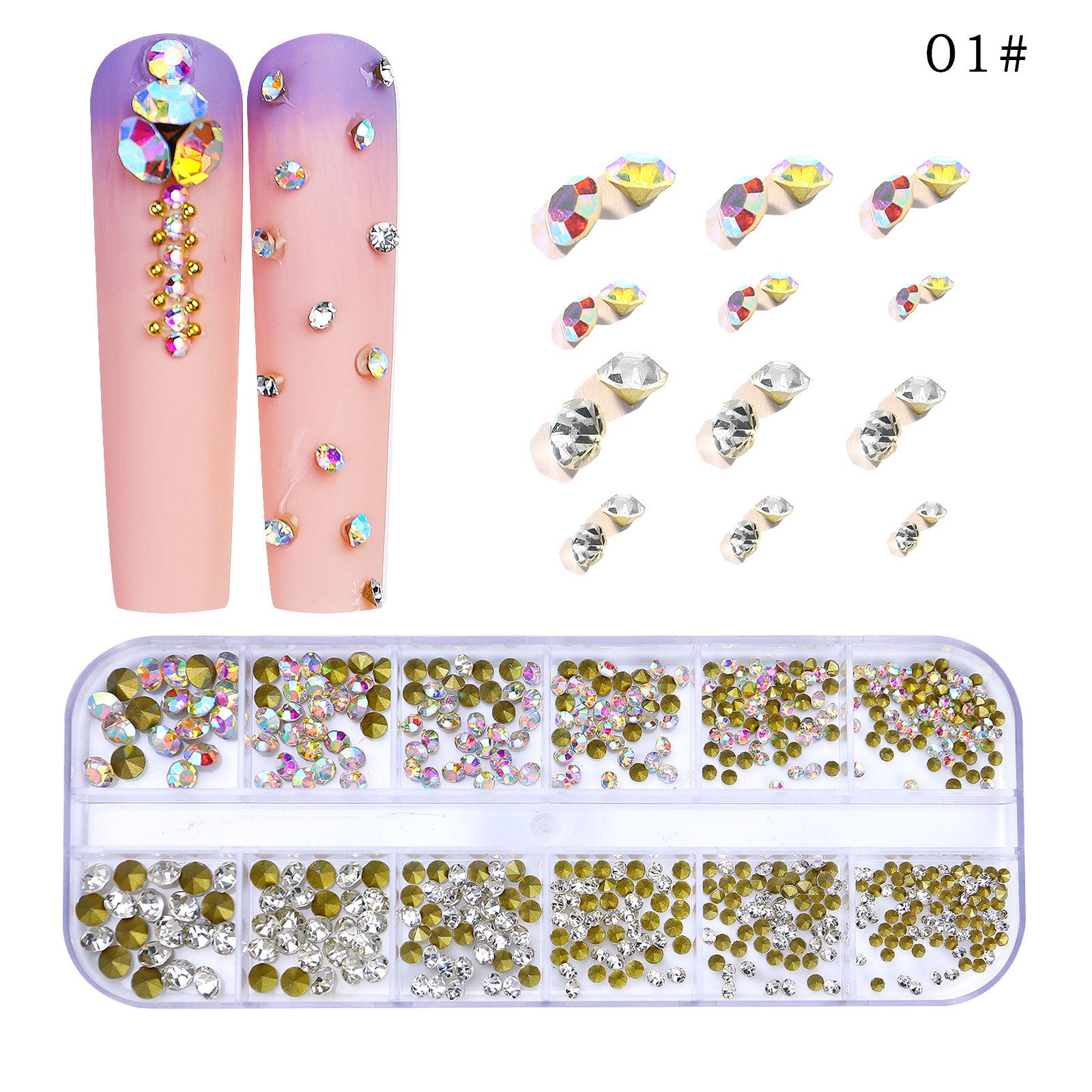 12 AB Nail Rhinestones Flat Bottom Crystal Diamond Gems 3D Glitter Nail