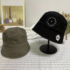 Flower Print Patch Bucket Hat Outdoor Sunscreen Fisherman Cap For Women