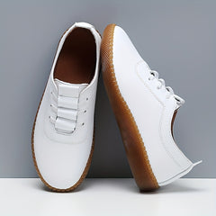 Women's Solid Flat Lace Up Soft Sole Shoes Lightweight Faux Leather Shoe