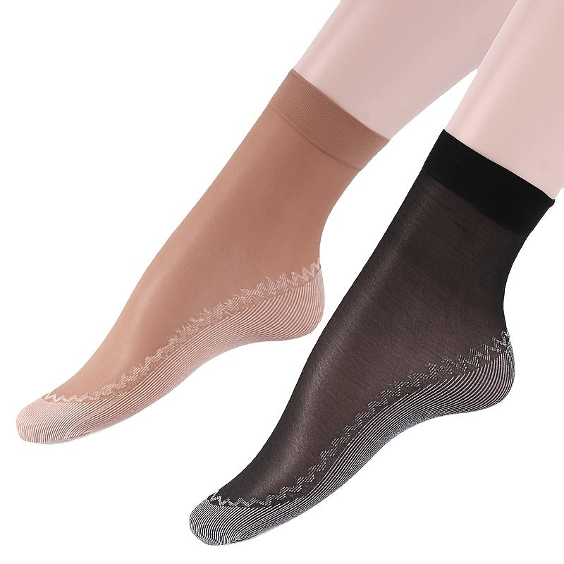 5 Pairs Thin Non Slip Socks Women's Mid Tube Stockings Comfy & Breathable
