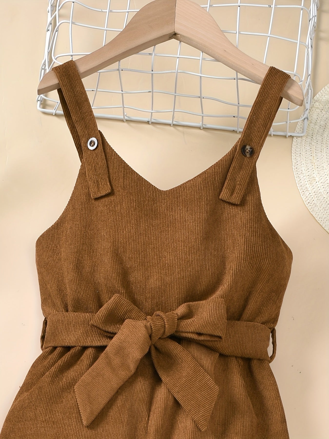 Kids Girls Suspender Overalls Casual Khaki Pants With Bow Belt