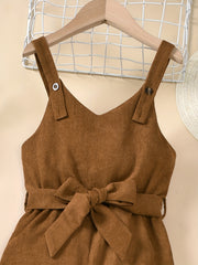 Kids Girls Suspender Overalls Casual Khaki Pants With Bow Belt