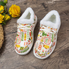 Christmas Style Snow Boots Elk Santa Snowman Winter Warm Flat Shoes