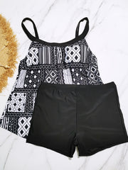 Boho Tankini Set Geo Print Cami Top & Shorts Swimsuit