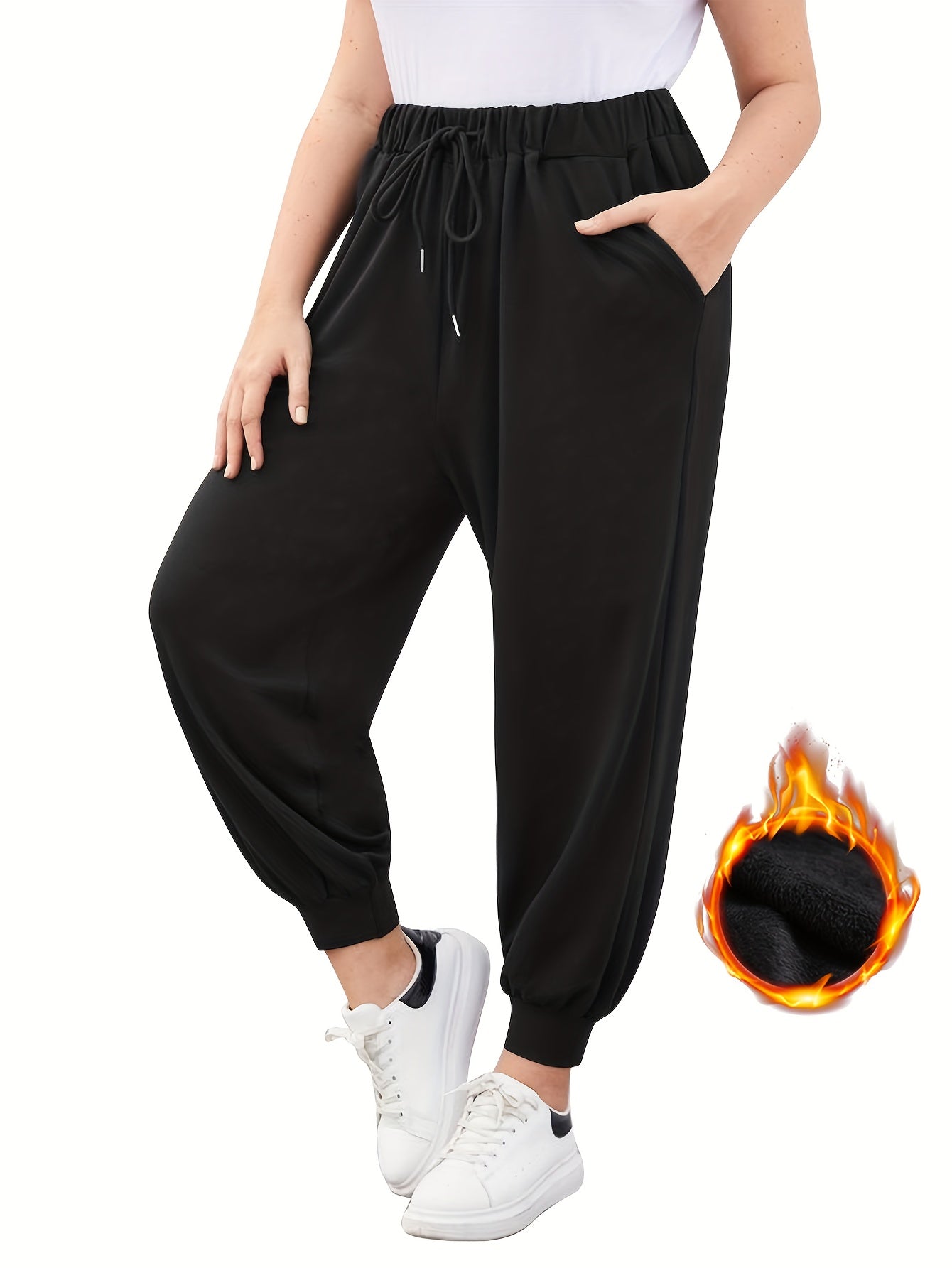 Fleece Lined High Waist Joggers with Pockets