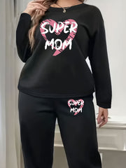 Heart & Art Print Fleece Lounge Set Long Sleeve Top & Joggers Pajamas