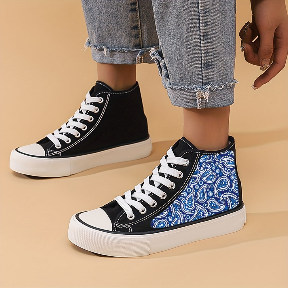 Paisley Print Canvas High Top Sneakers Lace Up Skate Shoes