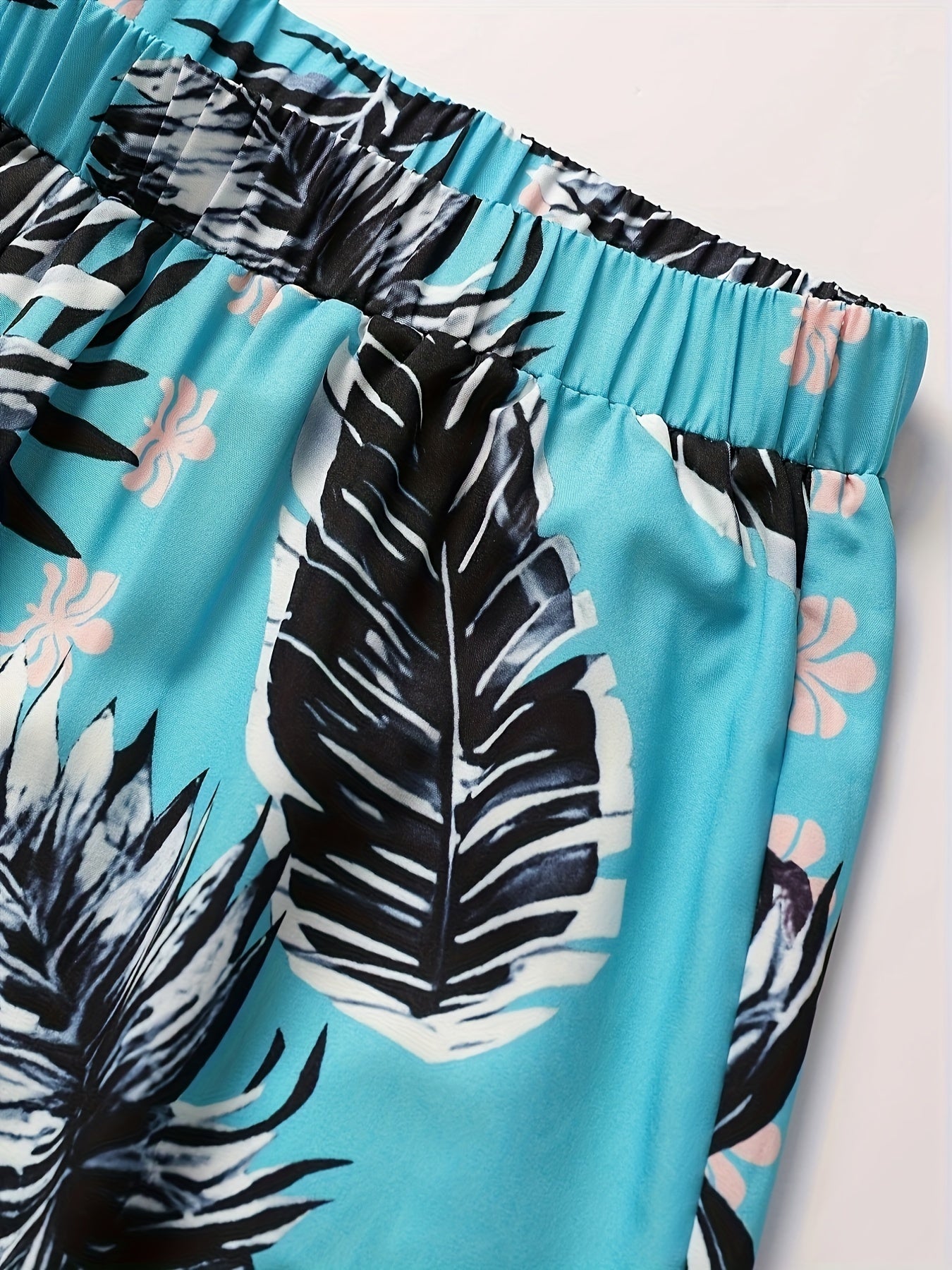 Tropical Print High Rise Wide Leg Trousers