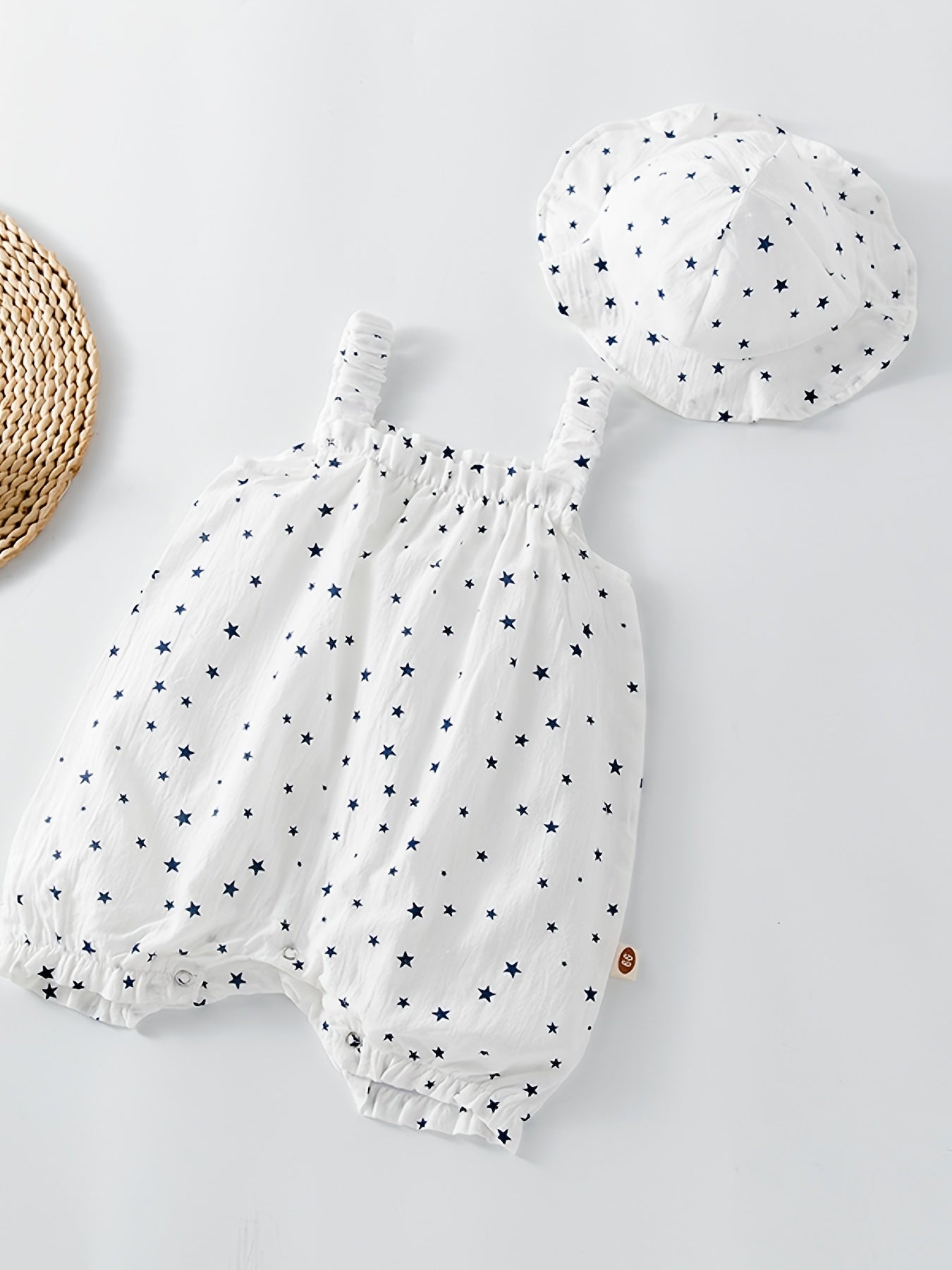 Baby Girls Star Print Suspender Pants & Hat Set