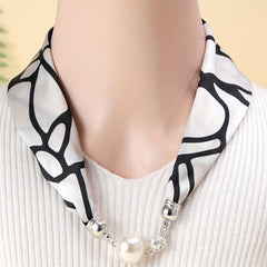 Silk Scarf Magnetic Buckle Classic Print Neckerchief Necklace