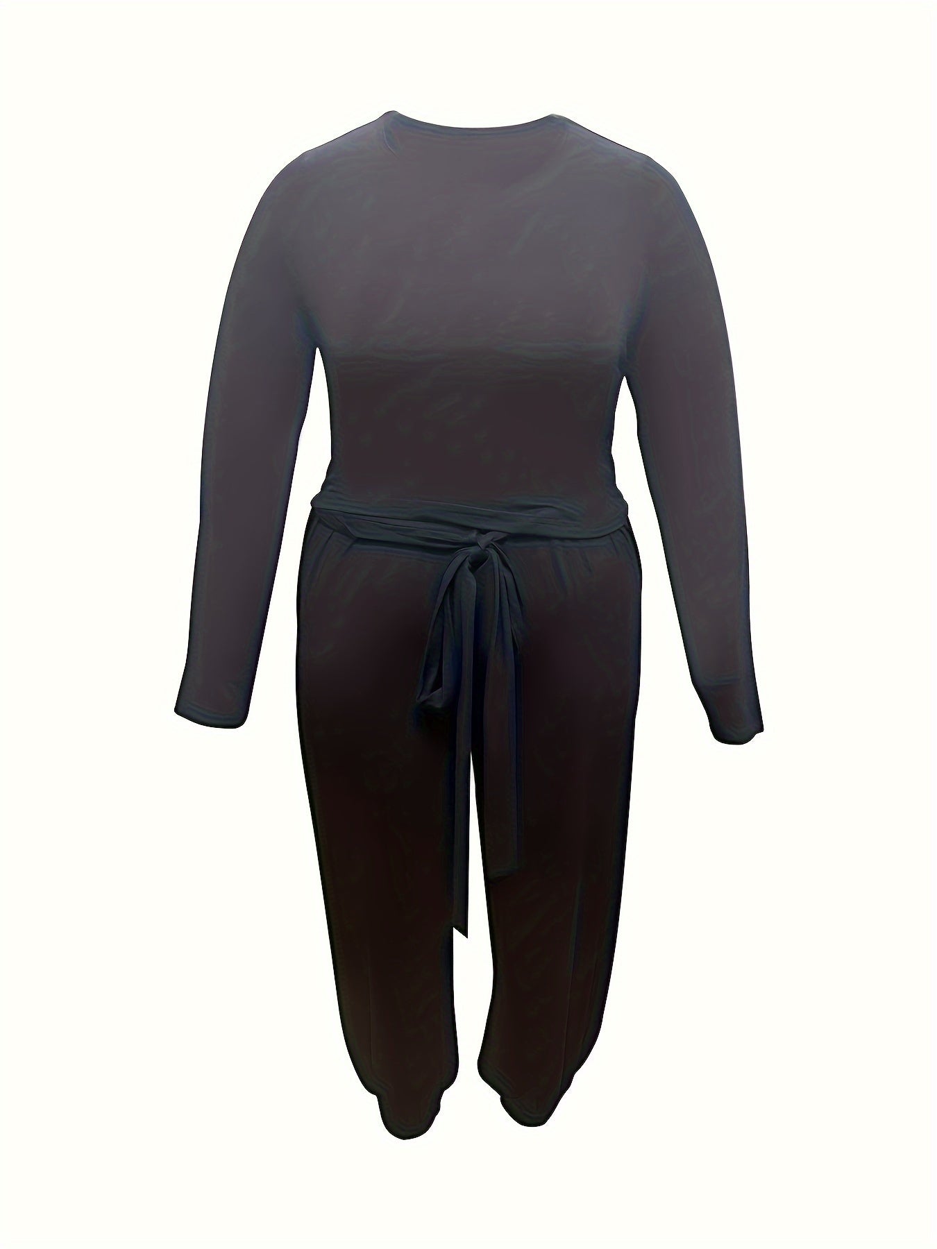 Solid Long Sleeve Crop Top & Wide Leg Joggers Outfit Set