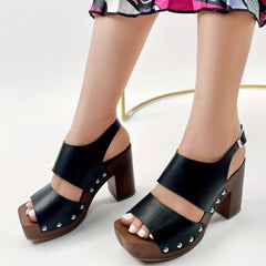 Women's Block Heel Sandals Square Toe Ankle Strap Pumps