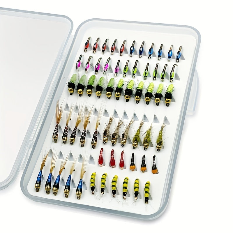 61pcs Hand Tied Fly Fishing Flies Assortment for Trout Dry Wet Flies Scud Nymphs