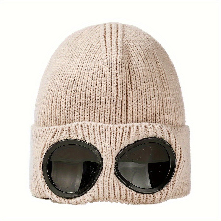 Windproof Knitted Hat With Goggles Winter Warm Hat