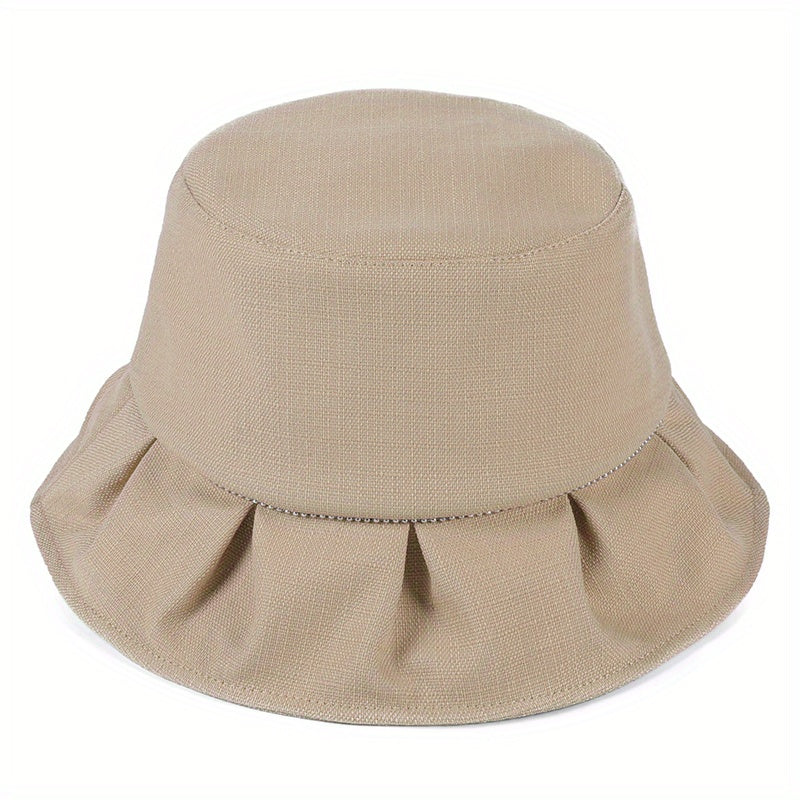 Ruffles Solid Bucket Hat French Style Sunscreen Beach Hats