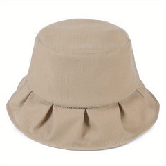Ruffles Solid Bucket Hat French Style Sunscreen Beach Hats