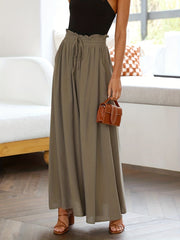 Boho Drawstring Wide Leg Pants Casual Smocked Waist Elastic Palazzo Pants