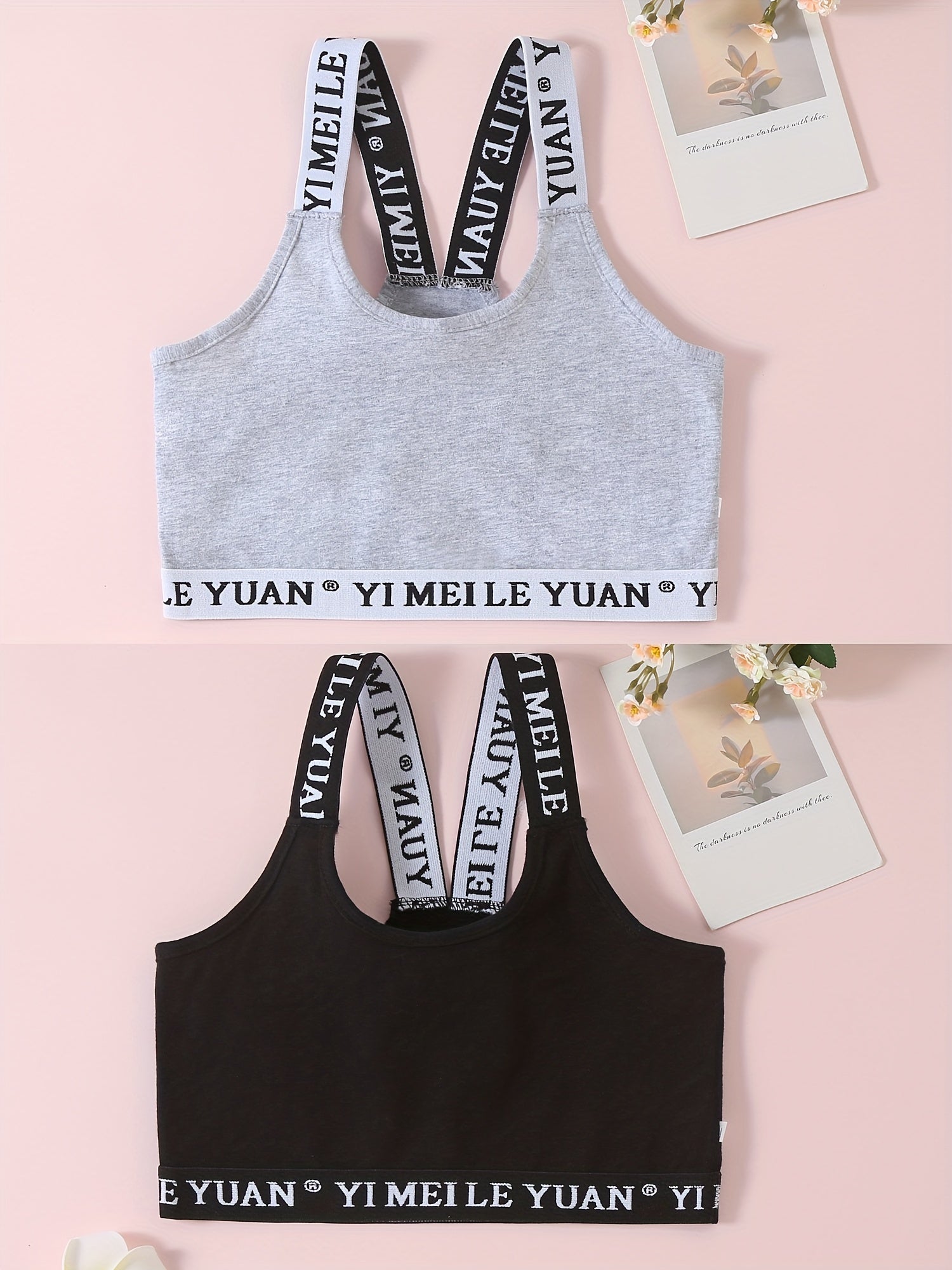 2pcs Letter Print Sports Bra Elastic Strap Underwear for Teens