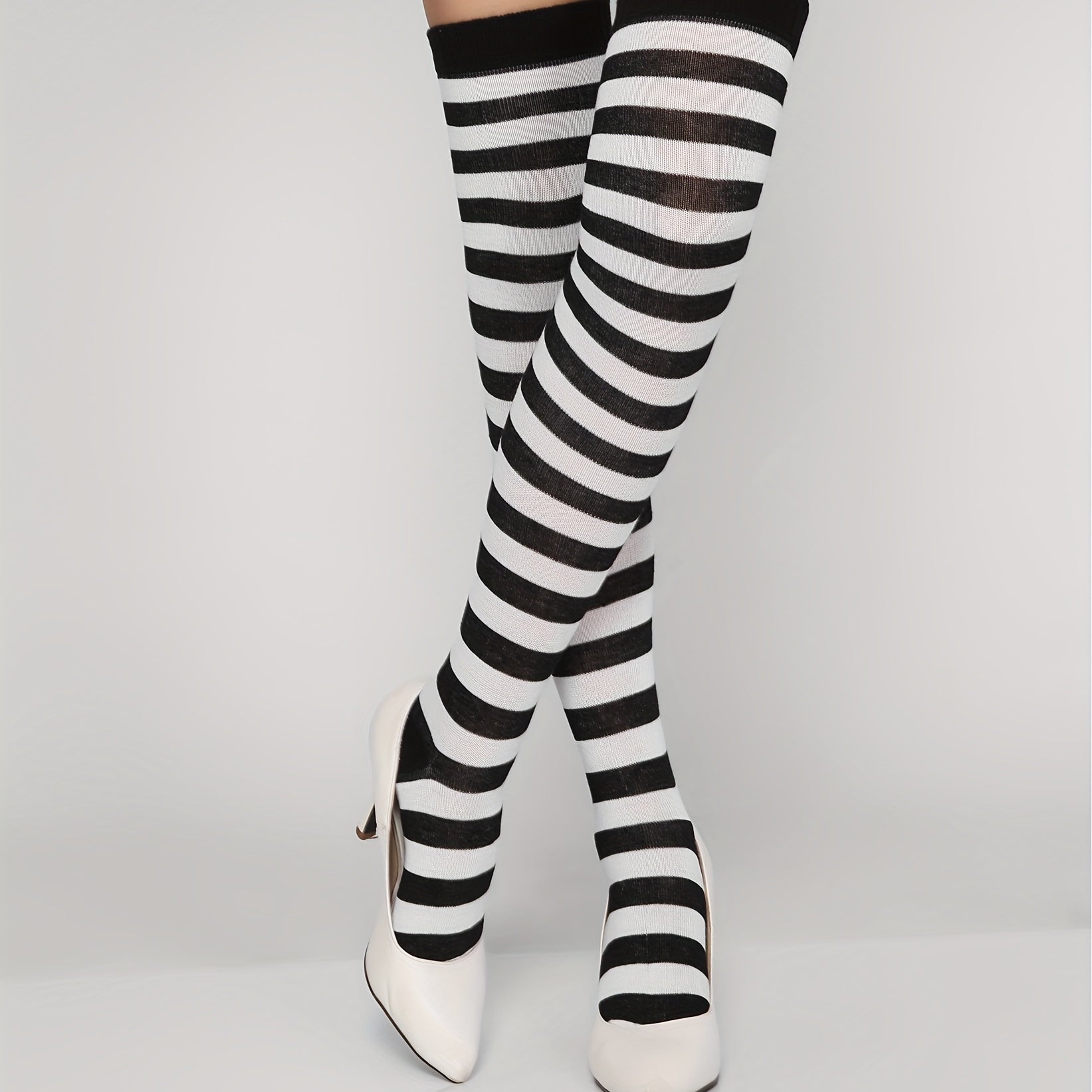 Striped Thigh High Socks Cosplay Over The Knee Socks Women's Stockings