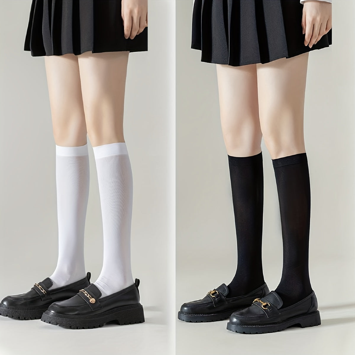 2 Pairs Solid Calf Socks College Style All match Knee High Socks