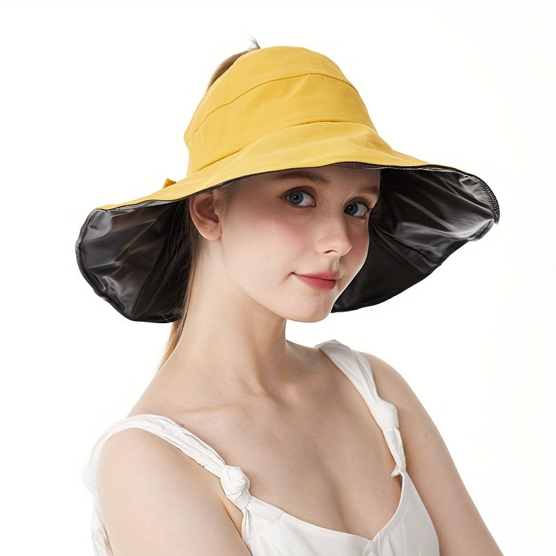 Wide Brim Sun Visor Hat Solid UV Protection Foldable Travel Beach Hat