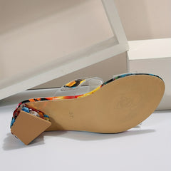 Women's Chunky Heeled Sandals Rhinestone Slip On Daily Wear