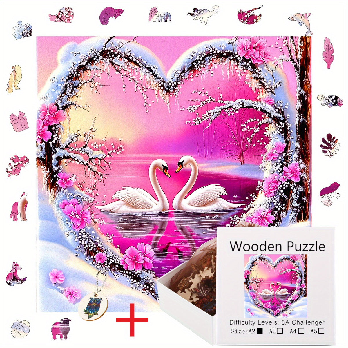 Love Swan Hot Wooden Puzzle - Ages 3+ - Hell Difficulty - Gift Box