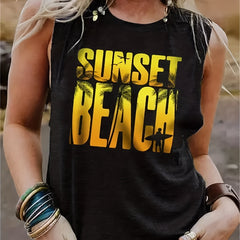 Sunset Beach Print Tank Top Sleeveless Summer Tank Top Women's Clothing