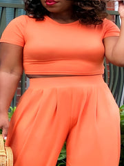 Women's Plus Solid Crop Top & Sweatpants Two Piece Set