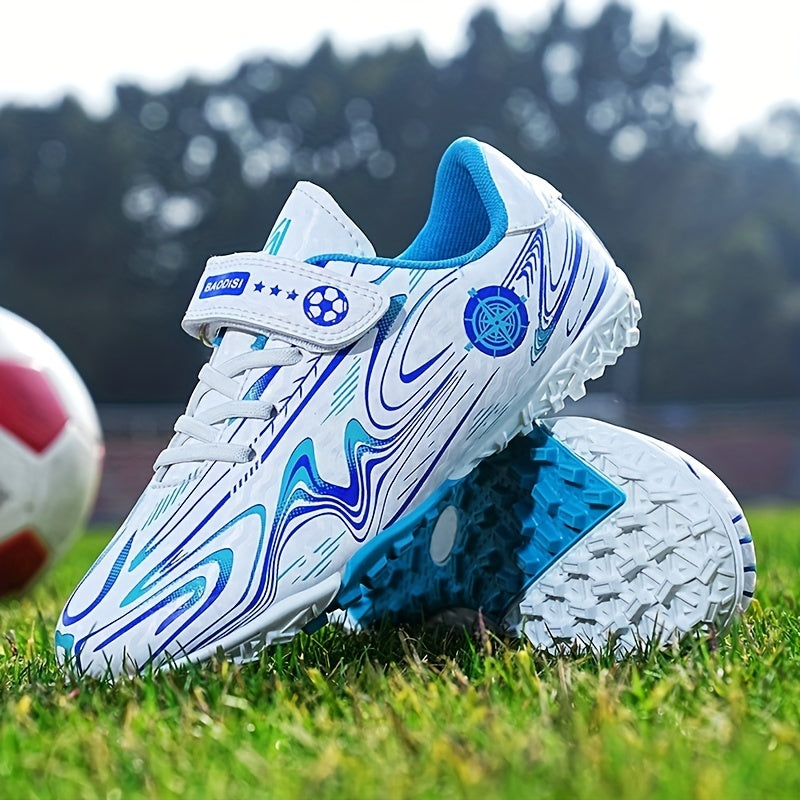 Kids Hook & Loop TF Soccer Cleats Lightweight Breathable Non Slip Football Shoes