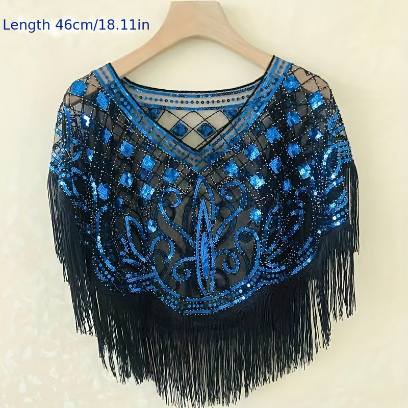Glitter Tassel Shawl Sequin Embroidery Wrap Decorative Dress Cape Bridal Shawl