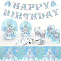 Snowflake Party Tableware Set - Plates, Cups & Napkins for Birthdays