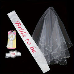 Bridal Set w/ Shoulder Strap, Garter, Patch & Veil