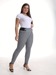 Houndstooth Pattern Double Breasted Skinny Pants - Plus Size