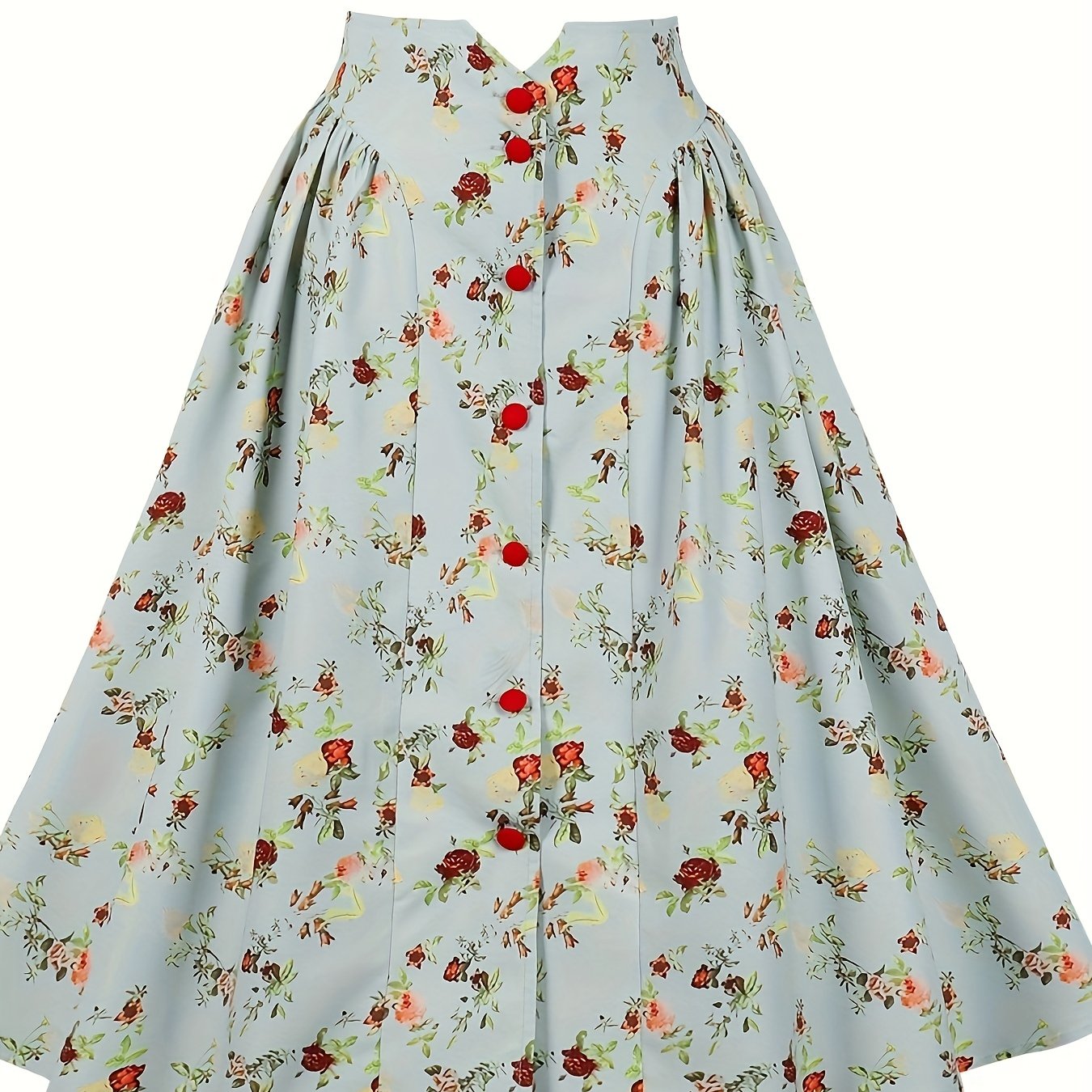 Floral Print Button Front Swing Skirt