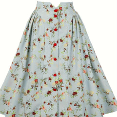Floral Print Button Front Swing Skirt