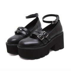 Chunky Heel Platform Shoes Closed Toe Strap Comfortable Walking Shoes