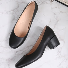 Chunky Heel Court Shoes for Women - Non Slip Mid Heel Footwear