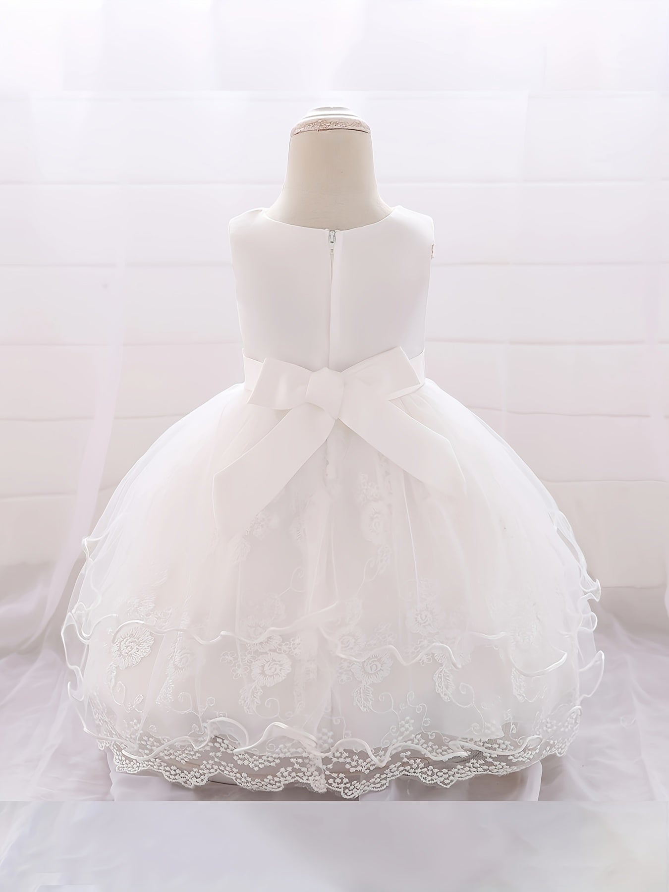 Infant Toddler Girls Pompadour Dress Embroidery Mesh Flower Girl Birthday Dress