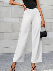 High Waist Wide Leg Jeans Slash Pockets Loose Fit High Rise Denim Pants