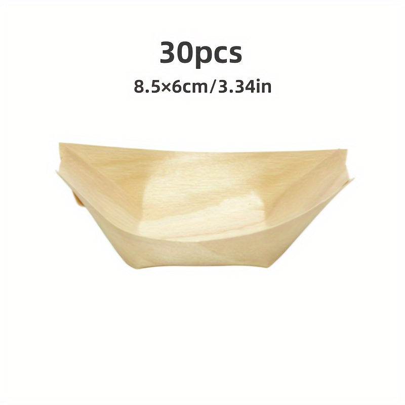 30pcs Disposable Wooden Boat Tray Festive Party Tableware